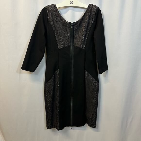 Max and Cleo Black Lace Panels Full Back Zip V-Neck Cocktail Dress 10 - Picture 5 of 6